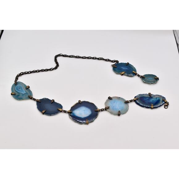 Vintage Natural Blue Agate Slice Linked Belt Chunky Heavy Chunky 20\